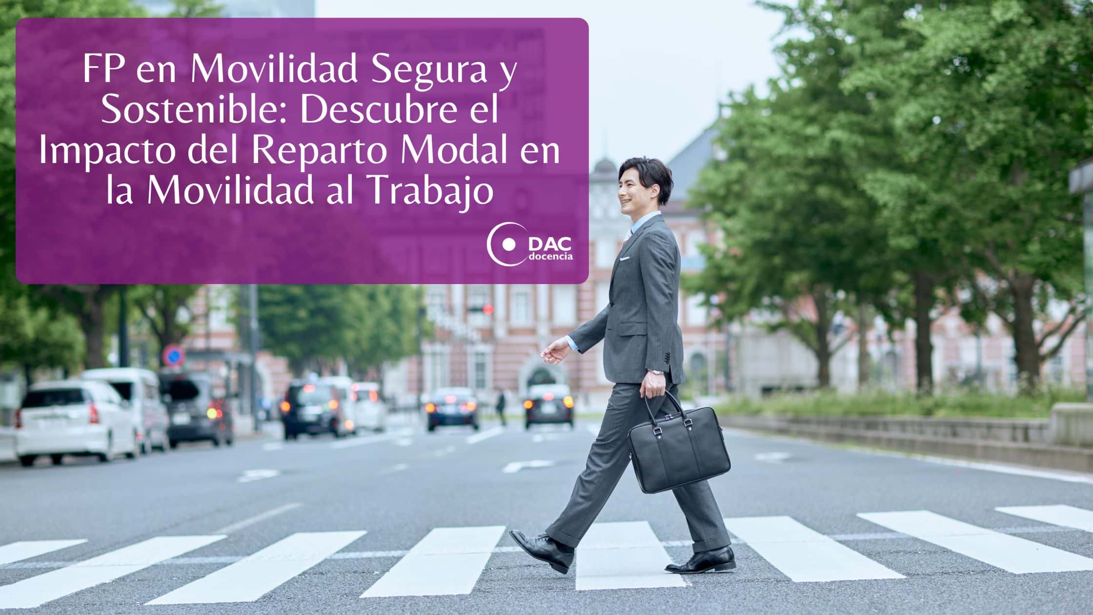 hombre cruzando, yendo al trabajo mostrando el impacto del reparto modal en la movilidad al trabajo en la FP en Movilidad Segura y Sostenible